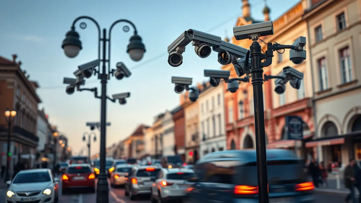 Generic image of video cameras monitoring traffic in Balmaseda's town center.