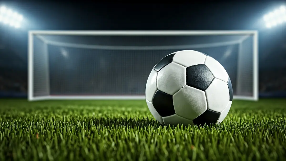 Irudi generikoa futbol-baloi bat belar gainean, atzealdean ate-sarea lausotuta.