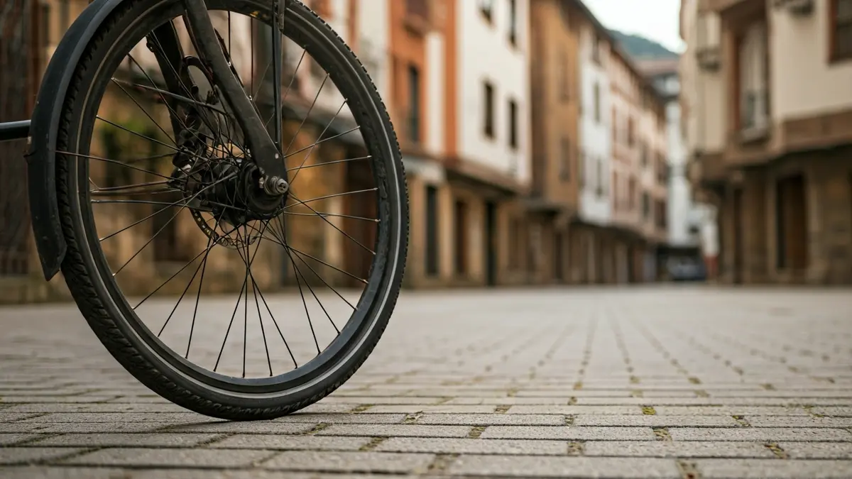 Bizikleta elektriko baten gurpilaren irudi generikoa, hiri-mugikortasun jasangarria irudikatuz.