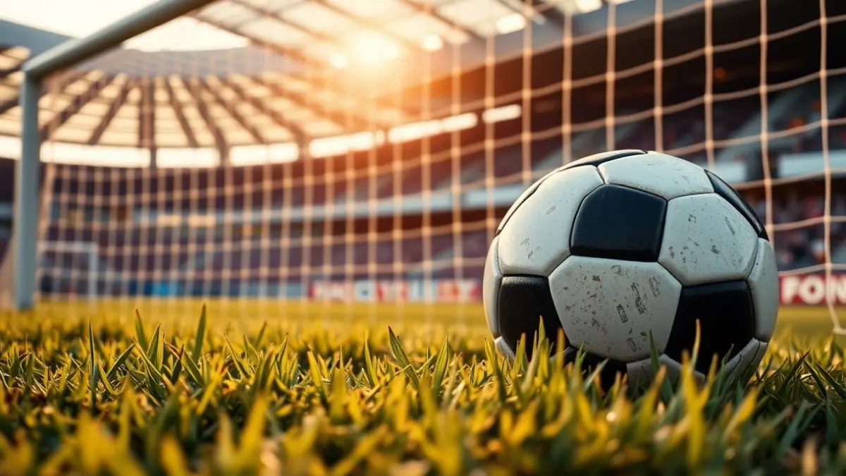 Imagen genérica: un balón de fútbol sobre césped recién cortado, con una portería blanca difuminada al fondo.