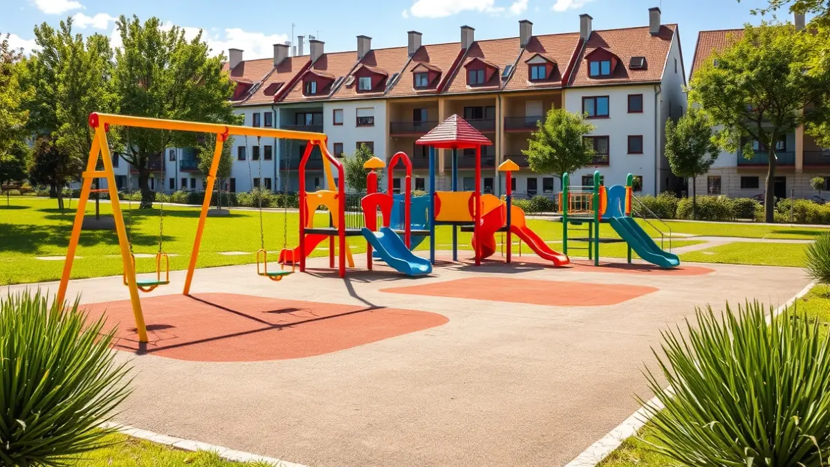 Generic image of a summer children's playground, under the sun.
