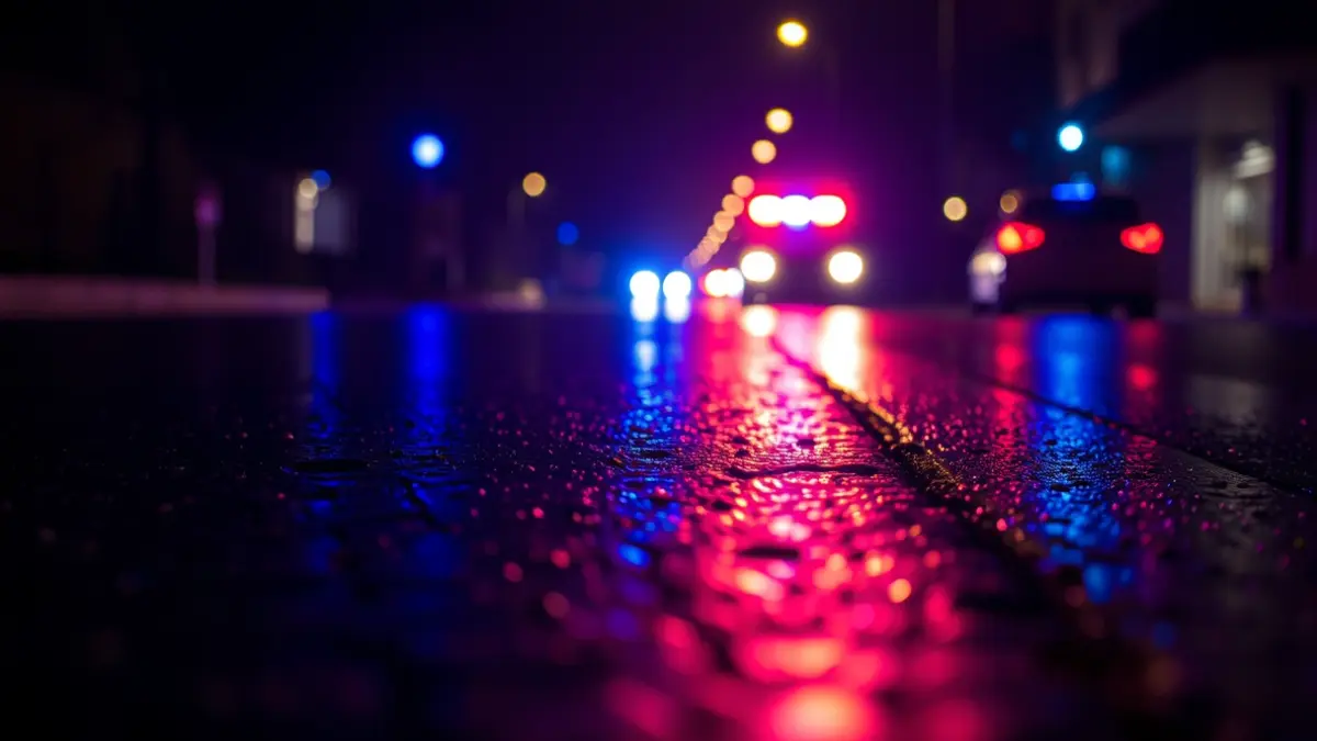 Generic image: Emergency lights reflecting on wet asphalt at night, in a Basque urban setting.