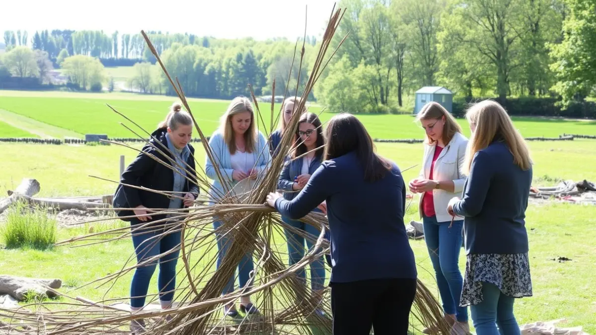 Irudi generikoa: Jende talde bat zumezko egitura bat eraikitzen, naturarekin lotutako jarduera batean.