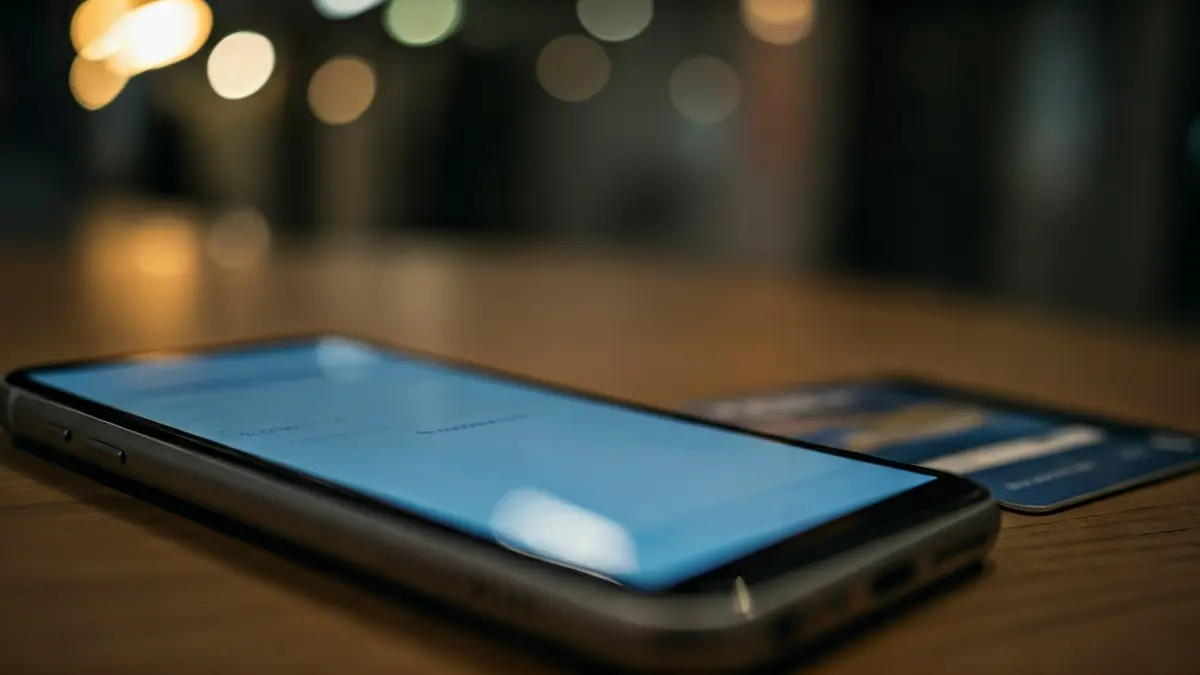 Irudi generikoa telefono mugikor baten pantailan garraio publikoko aplikazio bat erakusten duena, txartel fisiko baten ondoan.