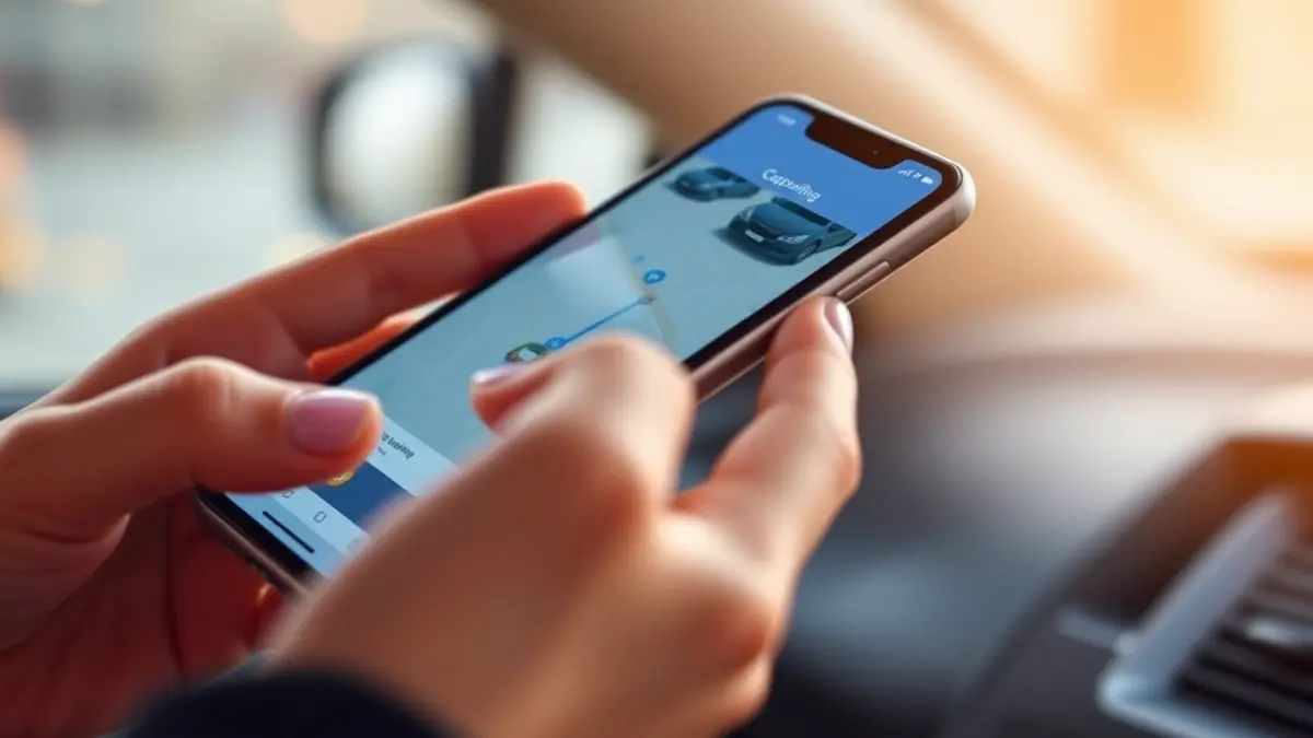 Imagen genérica de la pantalla de un teléfono móvil mostrando una aplicación de coche compartido.