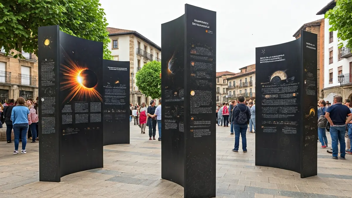 Irudi generikoa eguzki eklipse bati buruzko erakusketa zientifiko batena, Beasaingo plaza batean.