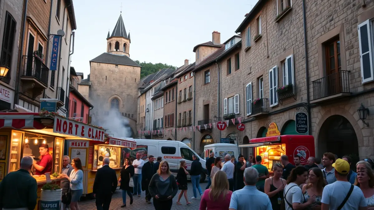 Berazubiko VII. Aste Gastronomikoaren irudi generikoa, janari-kamioiekin eta jendearekin.