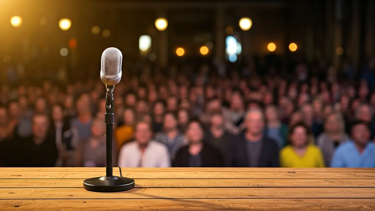 Generic image of a microphone on a stage during a bertsolaritza session.