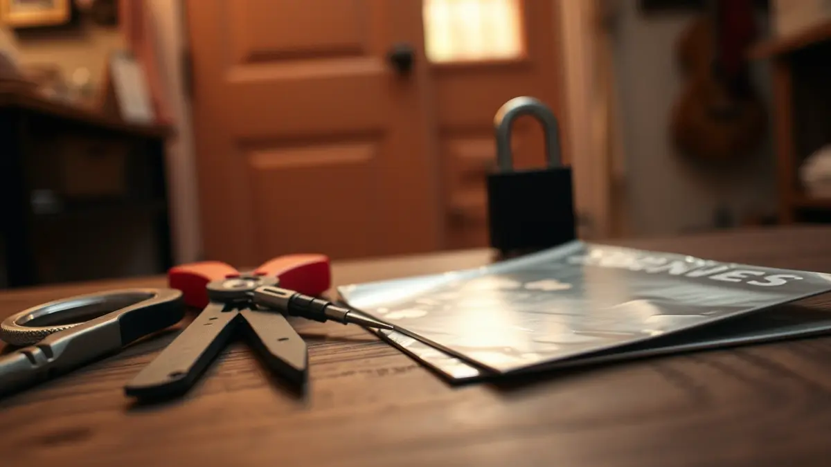 Generic image of burglary tools and jewelry on a wooden surface.