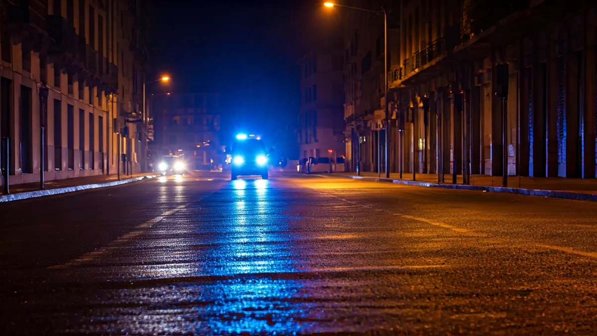 Irudi generikoa larrialdi-argien islada asfalto hezean gauez.