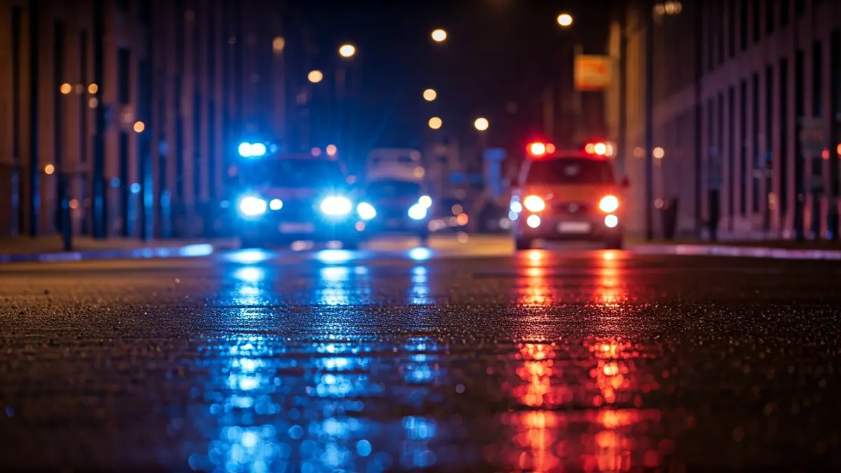 Irudi generikoa larrialdi-argien isla asfalto hezean gauez.