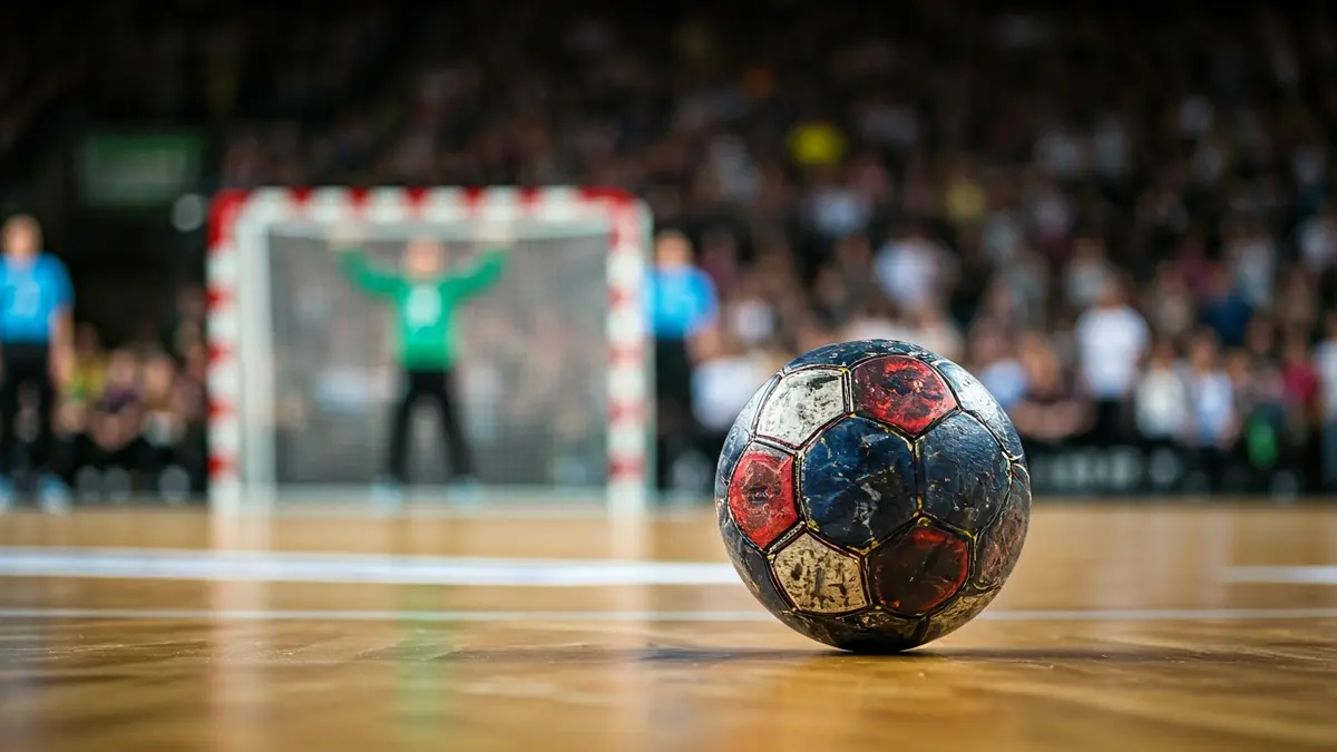 Imagen genérica de un balón de balonmano en una cancha
