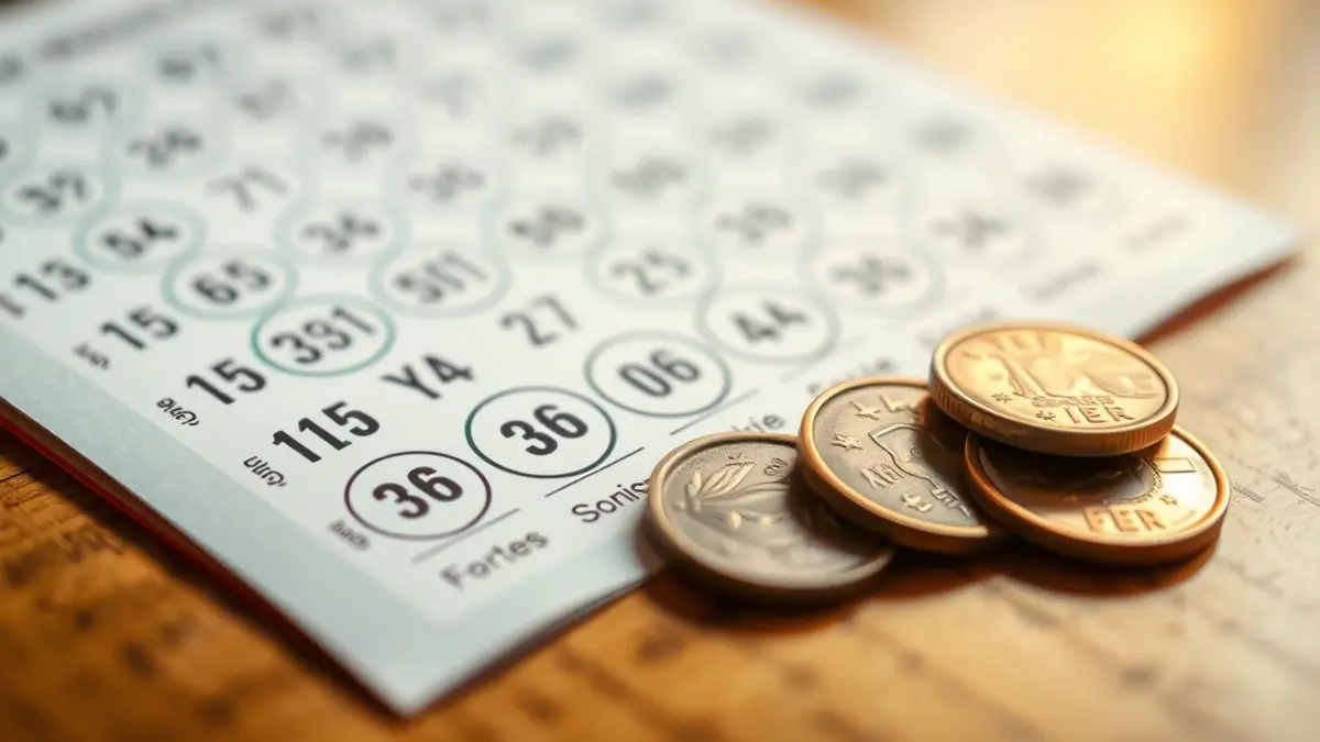 Generic image of a lottery ticket and some euro coins, representing luck.