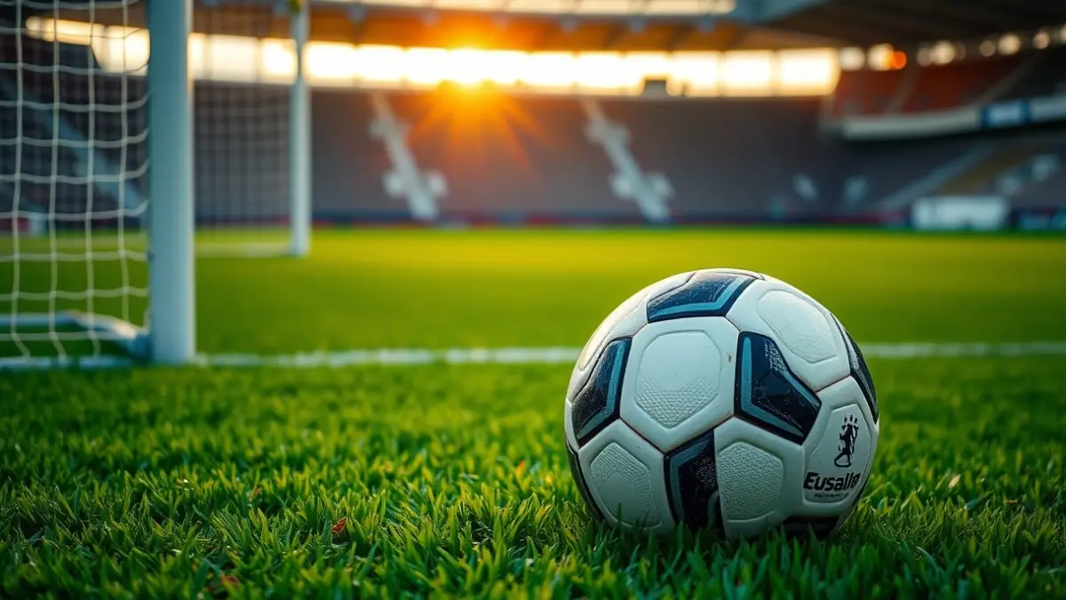 Imagen genérica de un balón de fútbol sobre césped, con la portería blanca difuminada al fondo.