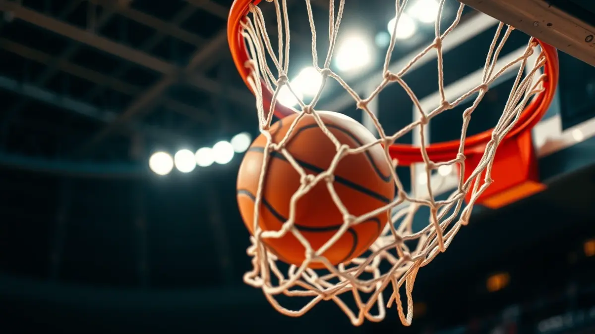 Generic image of a basketball net, with dynamic lighting.
