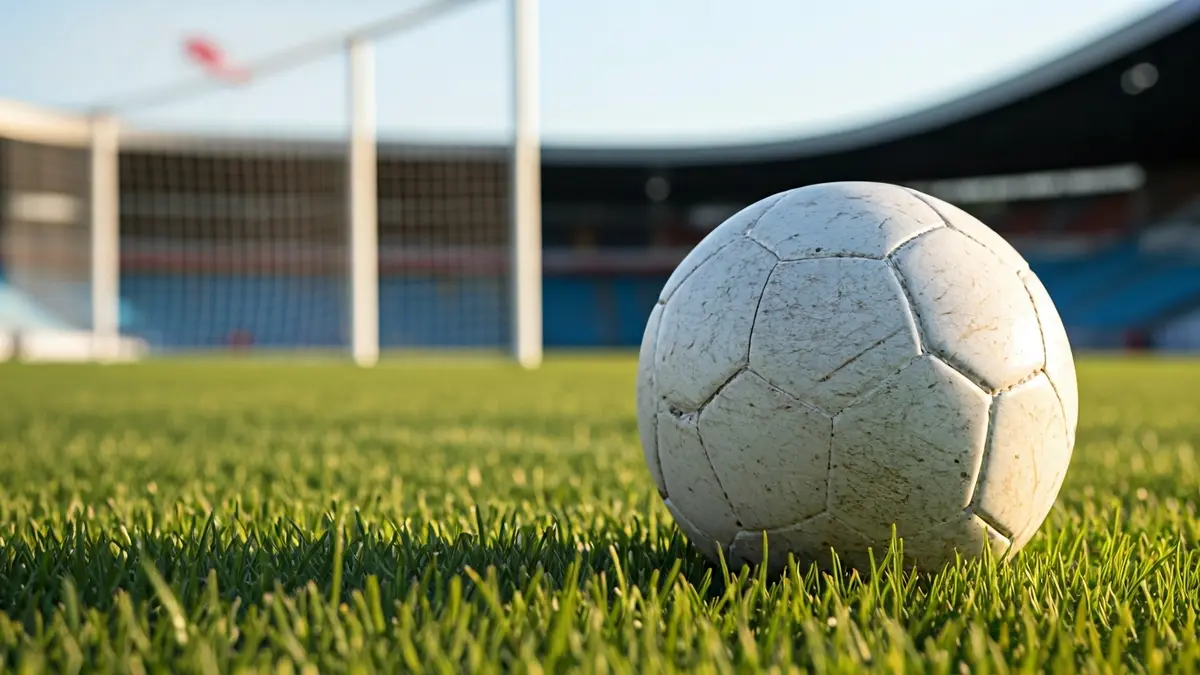 Imagen genérica de un balón de fútbol en un campo, con una red de portería difuminada al fondo.