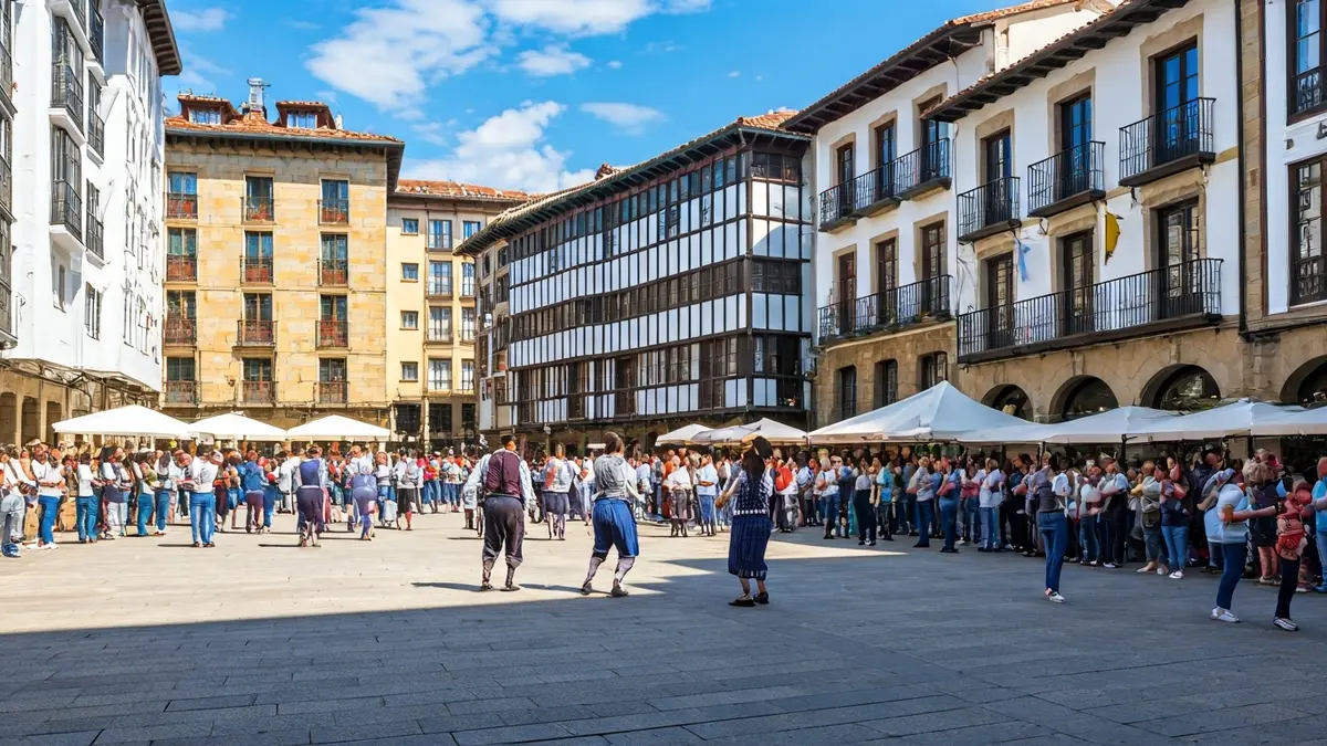 Imagen genérica de la programación cultural de Semana Santa en Bilbao, con gente participando en actividades de música, gastronomía y deporte.