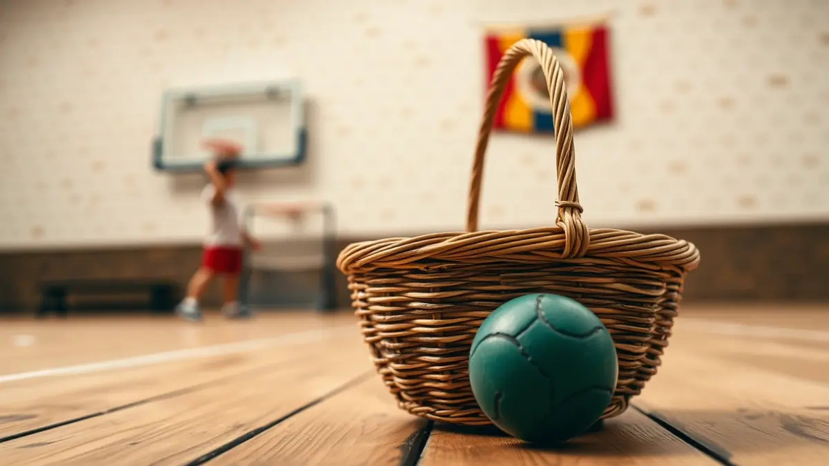 Imagen genérica de una cesta punta y pelota en una cancha de madera, con la pared del frontón difuminada.