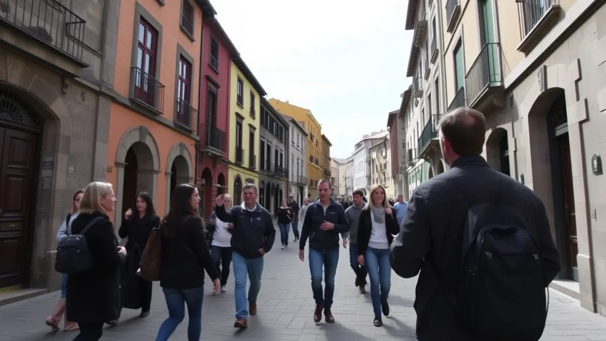 Generic image of a group of people on a guided tour in a historic neighborhood of Bilbao.