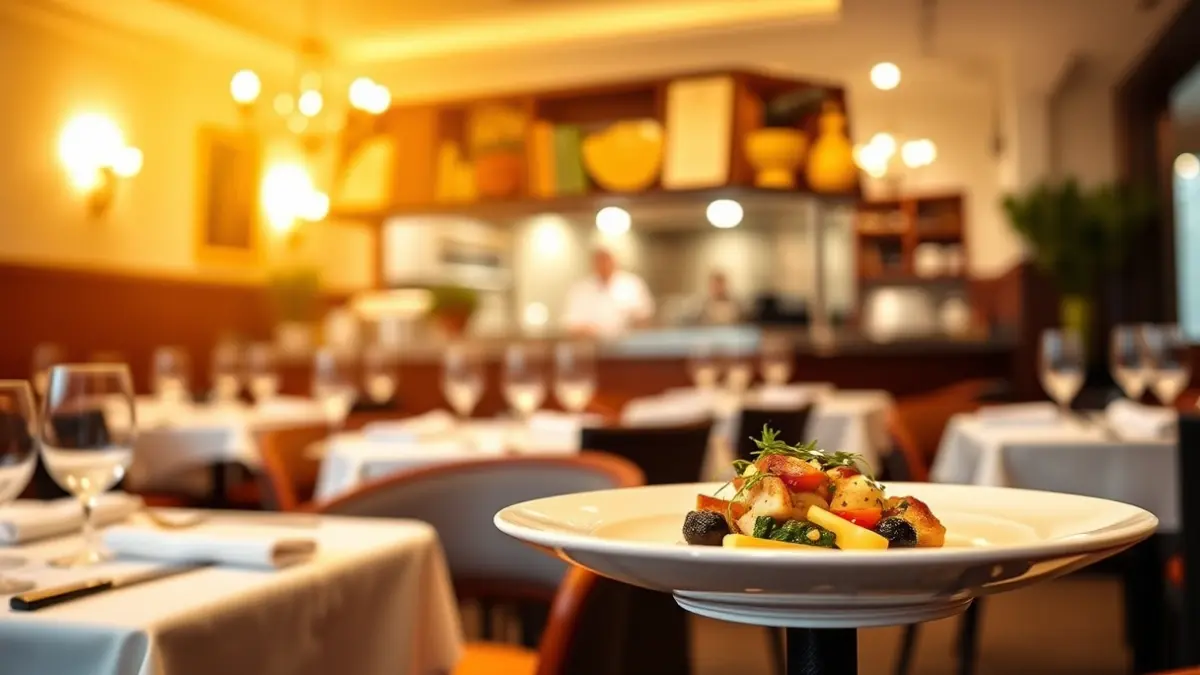Generic image of an elegant restaurant interior with a dish on a table.