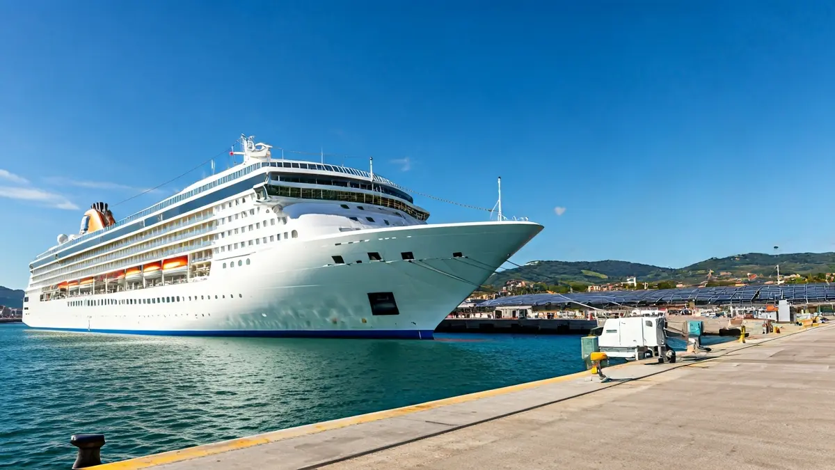 Generic image of Bilbao Port cruise terminal, with OPS connection point and solar panels in the background.