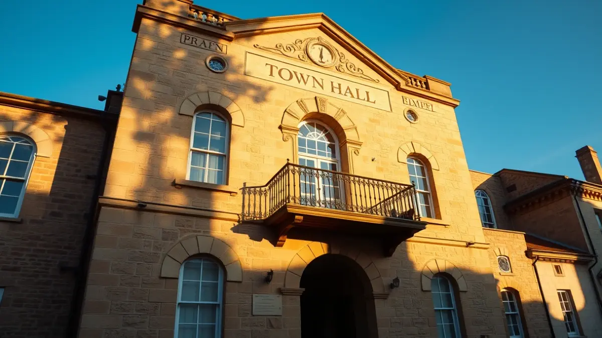 Facade of Bilbao City Hall in sunlight