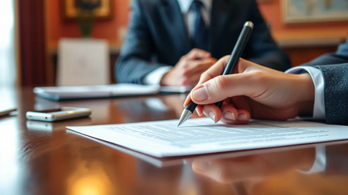 Generic image: a hand signing a document on a desk.