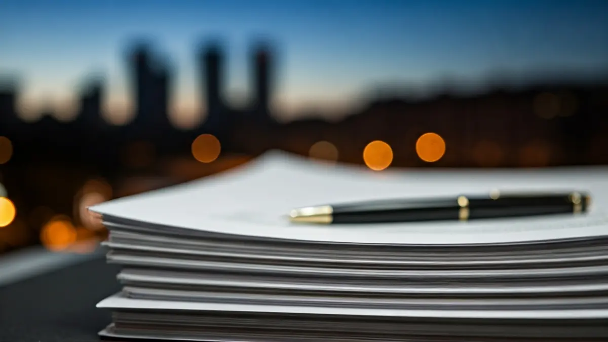 Irudi generikoa burokrazia eta hiri-arazoak irudikatzen dituzten dokumentu eta boligrafo batena.