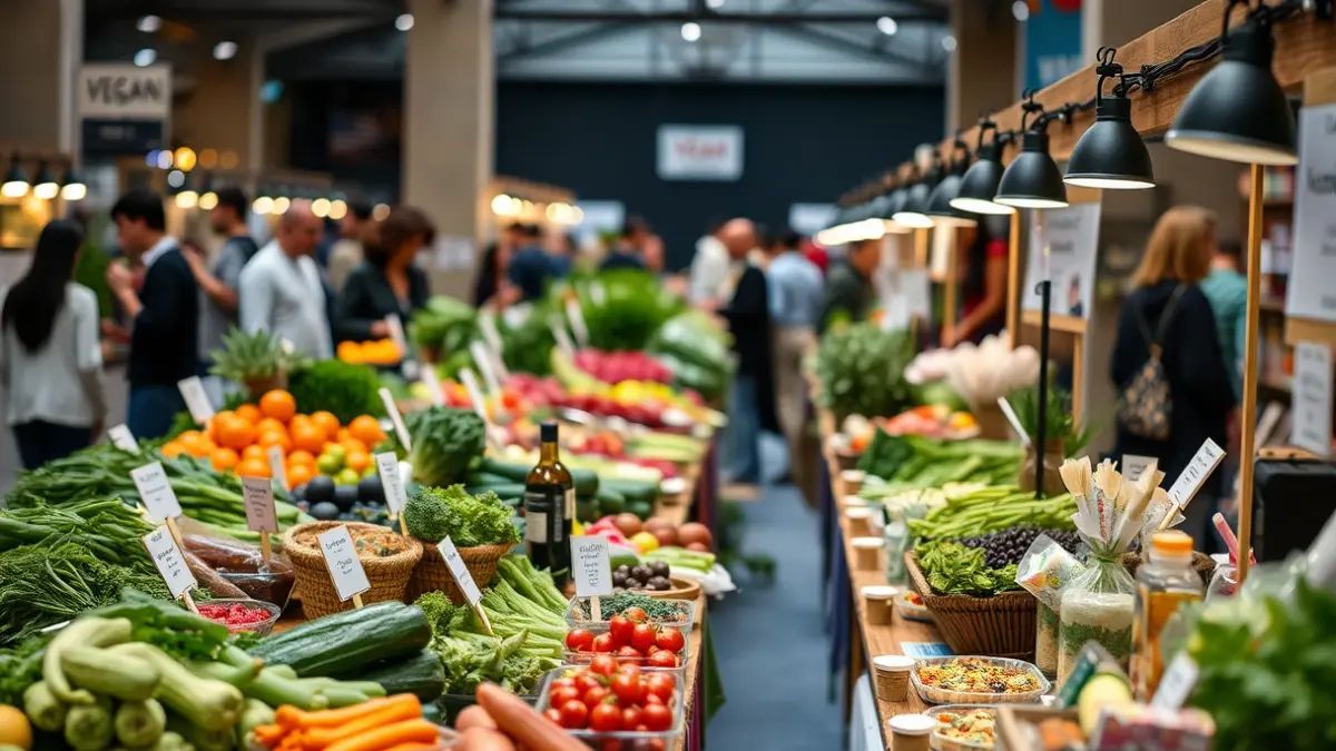 Generic image of a display of stalls and activities at a vegan fair in Bilbao.