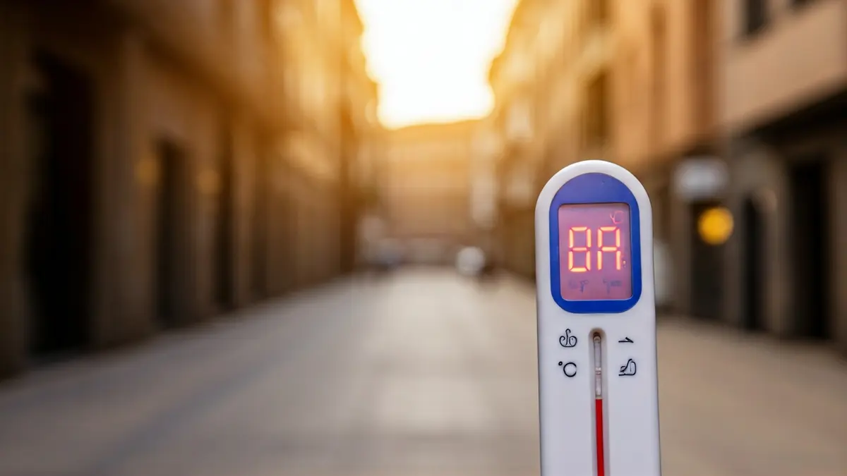 Irudi generikoa termometro digital batekin tenperatura altua erakusten.