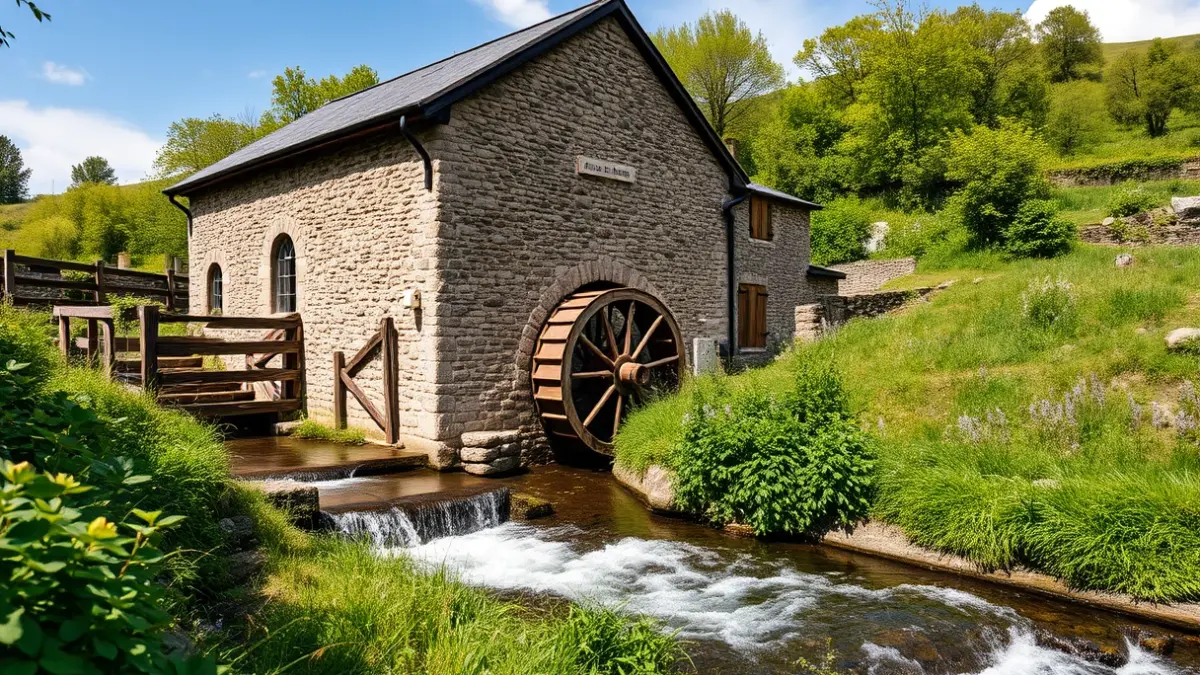 Imagen genérica: Molino histórico de Egurbide, con rueda de agua y entorno natural.