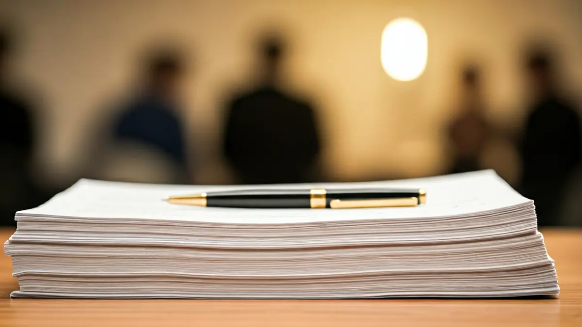 Generic image of legal documents and a pen on a desk.