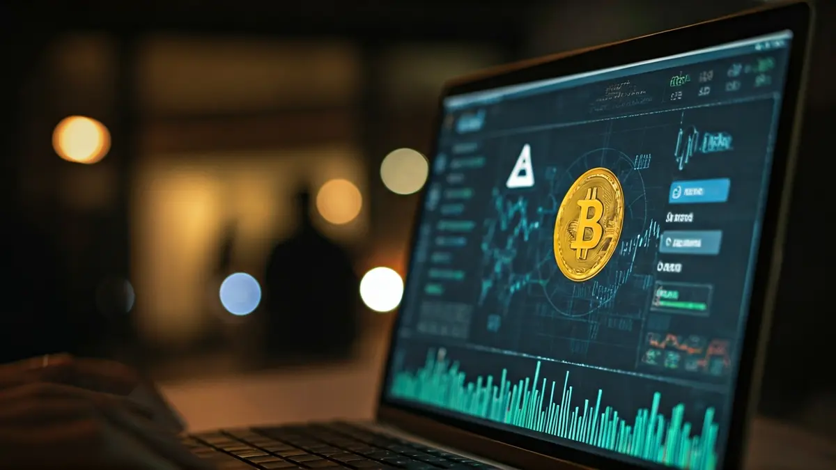 Irudi generikoa kriptomoneta grafikoak eta sinboloak erakusten dituen pantaila digital baten.