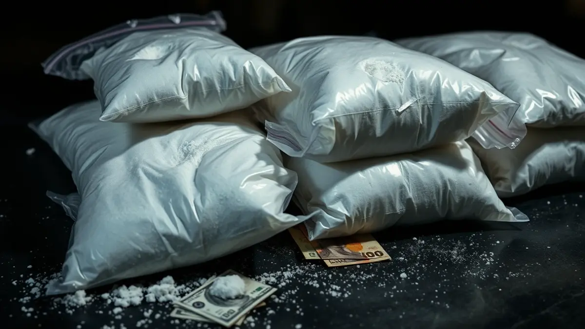 Imagen genérica de paquetes de droga y fajos de dinero, representando una operación ilícita.