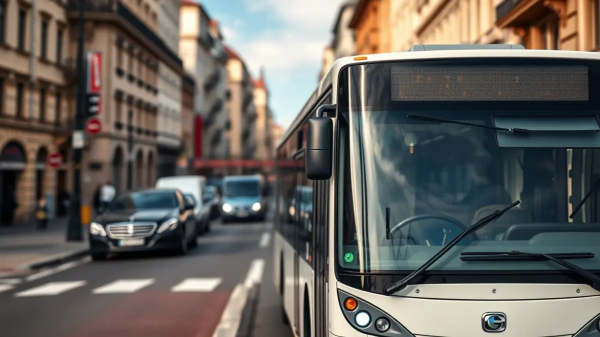 Generic image of a Bizkaibus bus with advanced sensor technology on its front.
