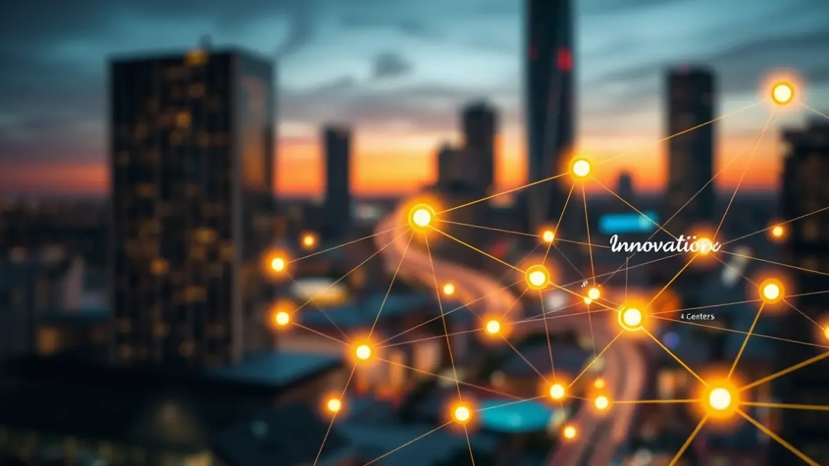 Generic image: Connected network of an innovation ecosystem, with glowing lines.