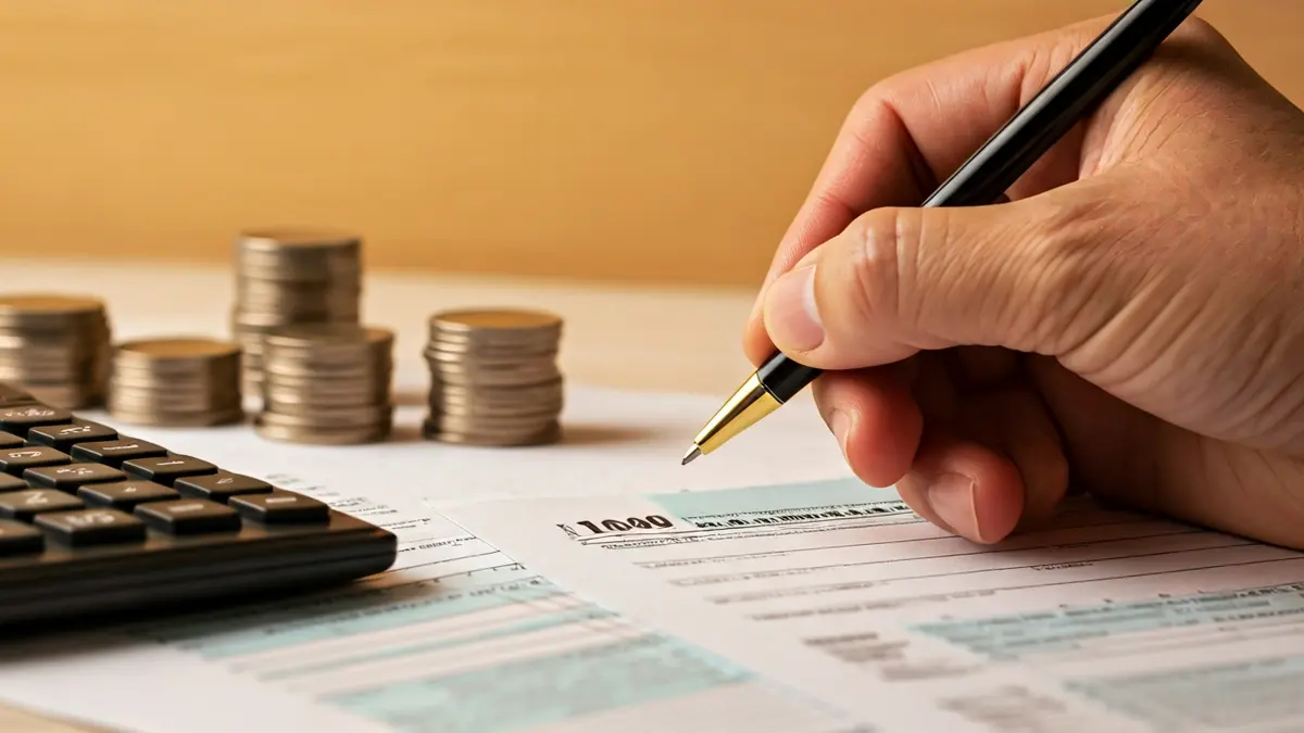 Imagen genérica de una mano rellenando una declaración de impuestos, representando deducciones fiscales.