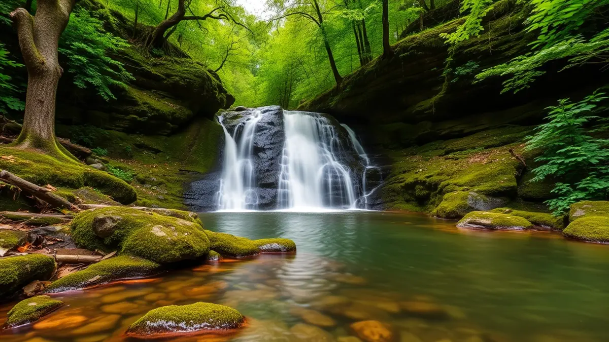 Irudi generikoa Bizkaiko ur-jauzi eta ibai-paisaia baten.
