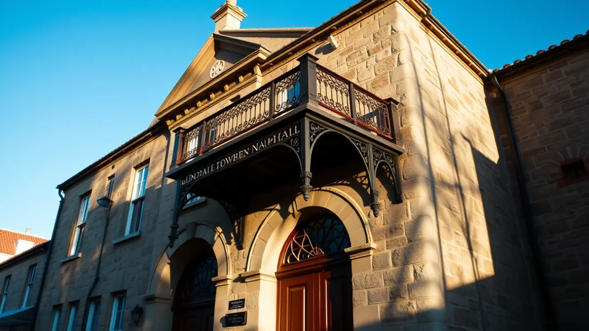 Facade of Areatza town hall, under sunlight.