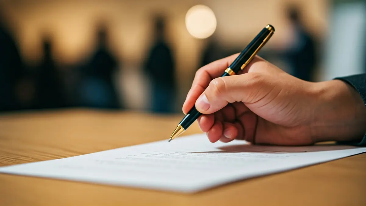Generic image of a hand signing a document, symbolizing an important decision.