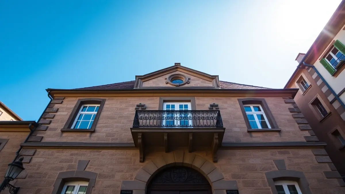 Irudi generikoa udaletxe baten fatxadarena, eguzki argitan.