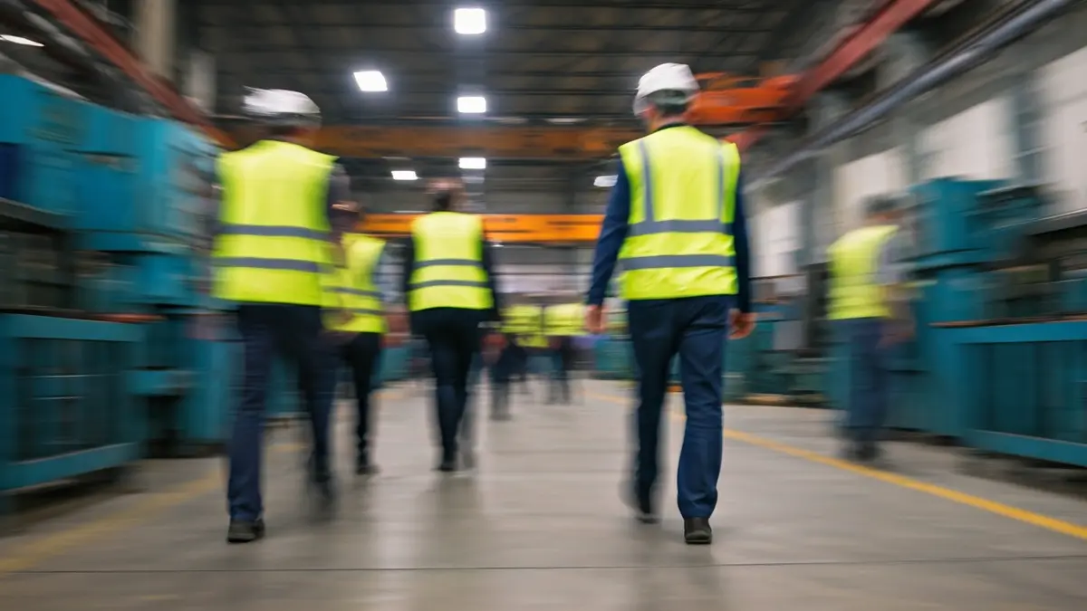 Generic image of a factory interior with workers in activity.