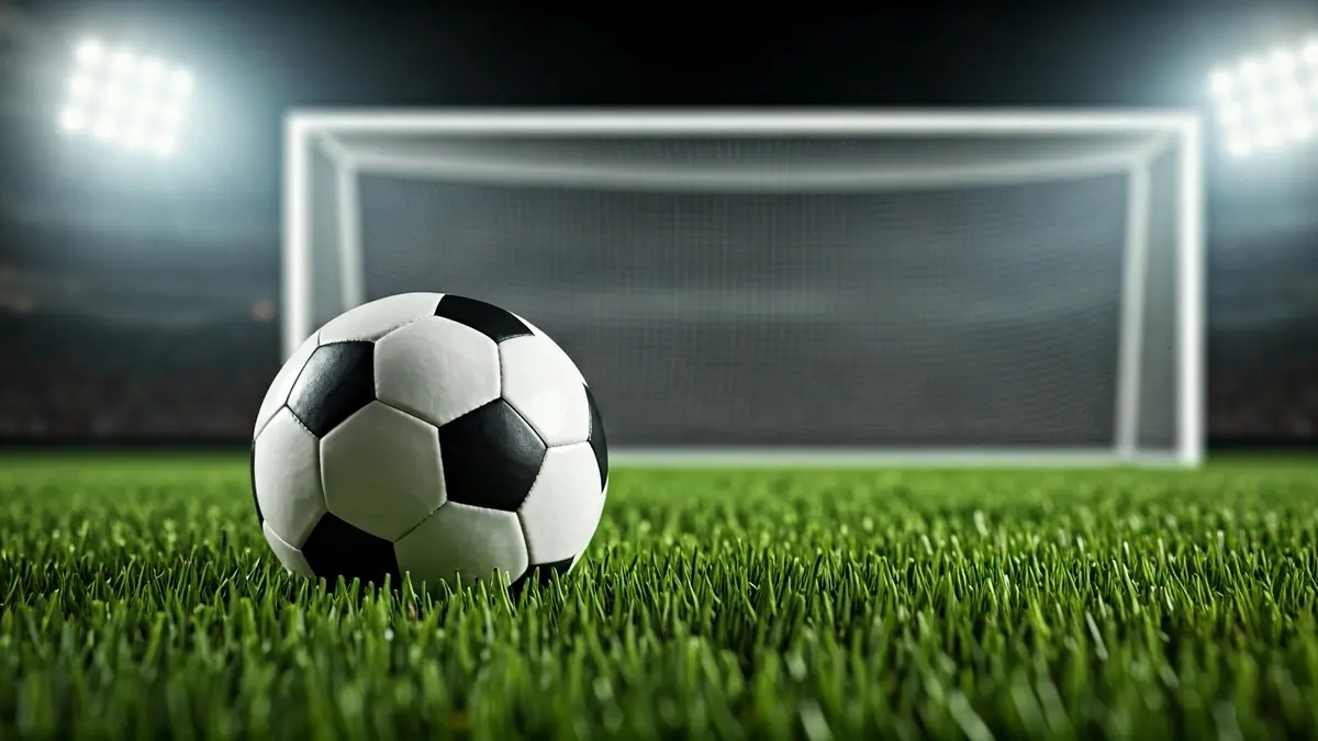 Imagen genérica de un balón de fútbol en el césped, en un ambiente de celebración.