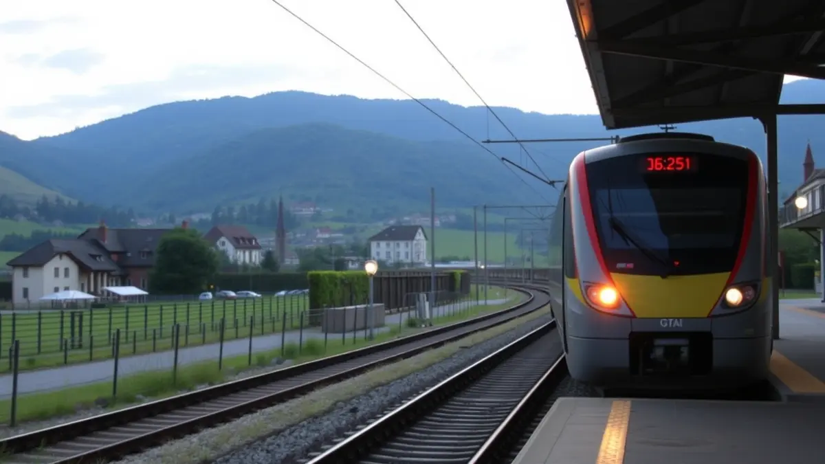 Generic image of a train at a rural station in Euskadi.
