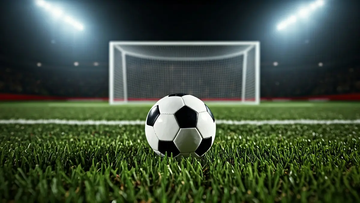 Imagen genérica de un balón de fútbol sobre césped, con la red de la portería difuminada al fondo.