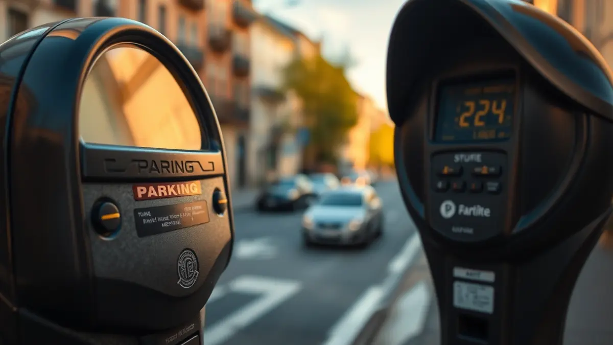 Generic image of a close-up of a parking meter with a blurred street in the background.
