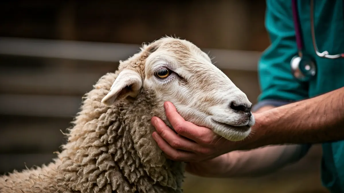 Veterinarian examining a farm animal, representing Degabel's new service.