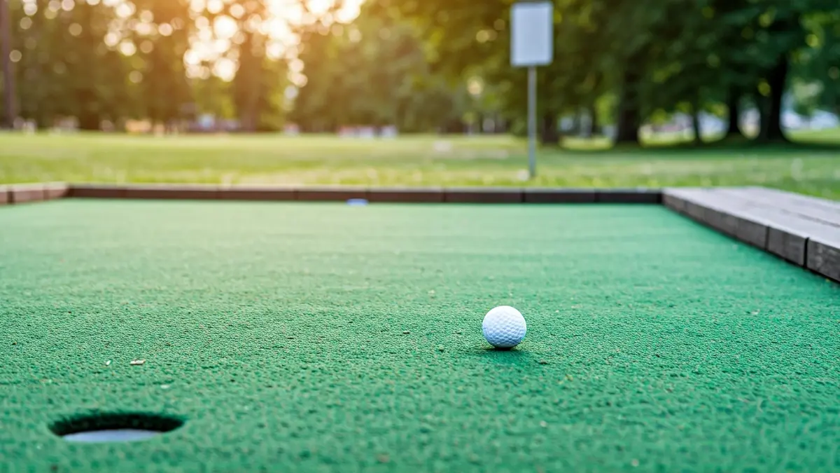 Irudi generikoa minigolf zelai batekoa, bederatzi zulorekin, Gasteizko parke batean.