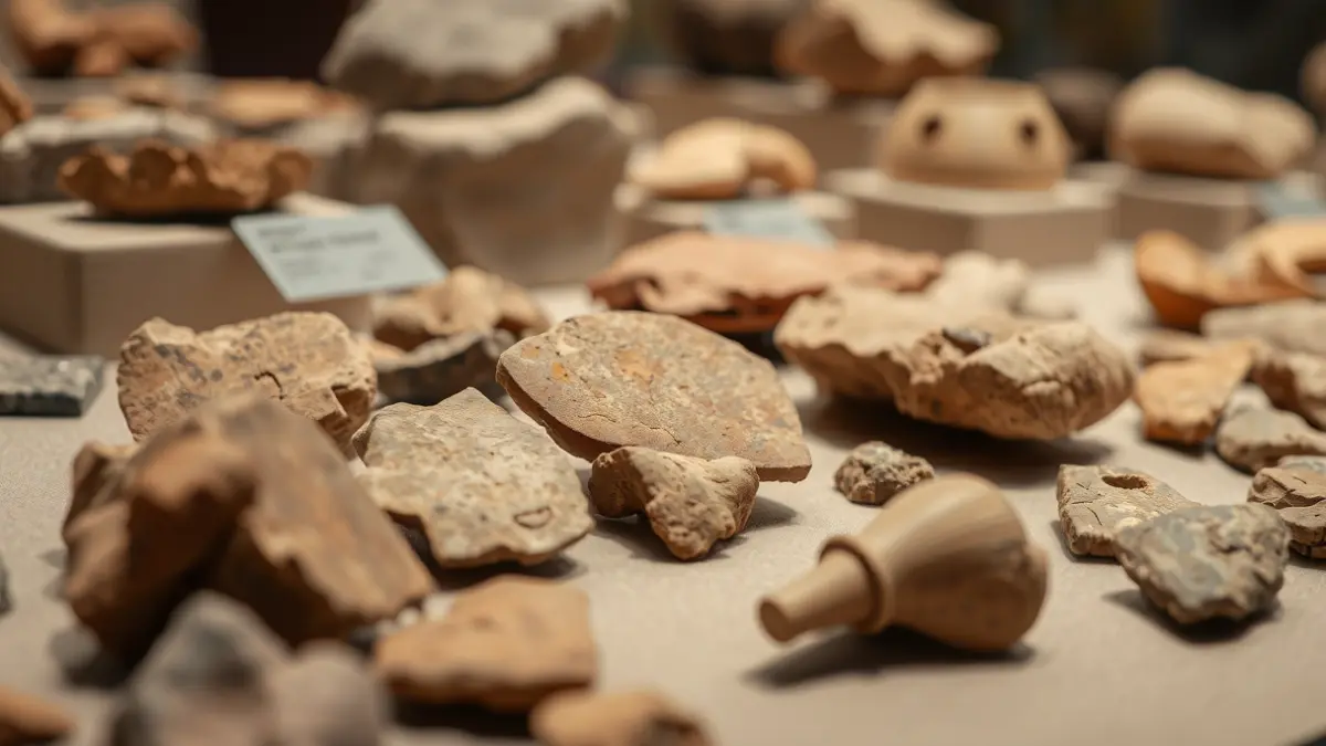 Irudi generikoa: Historiaurreko zeramika eta harrizko tresnak erakusketa batean.