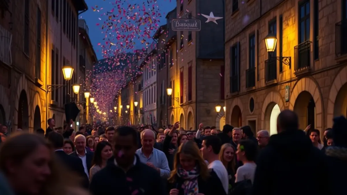 Jai giroko irudi generikoa, kalean ospatzen ari den jendearekin.